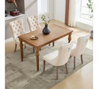 BTM Set Of 4 Modern Velvet Dining Chairs, Button Tufted With Wood Legs And Knocker Ring For Dining Or Living Room (Beige)