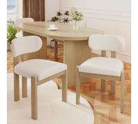 Btm Set Of 4 Solid Wood Dining Chairs, Boucle Upholstery, Natural, For Home And Café