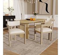 Btm Set Of 4 Solid Wood Dining Chairs, Linen Upholstery, Natural, For Home And Café