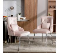 Btm Set Of 6 Button Pattern Dining Chairs, Upholstered Armchairs With Metal Legs, Lumbar Cushion, Pink, For Living Room/bedroom