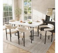 Btm Set Of 6 Cream Faux Suede Dining Armchairs With Armrests Modern Upholstered Chairs For Dining Room