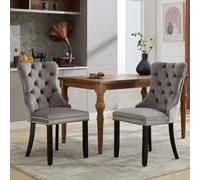 Btm Set Of 6 Modern Velvet Dining Chairs Button Tufted Solid Wood Legs Knocker Ring For Dining Or Living Room Grey