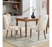 BTM Set Of 6 Modern Velvet Dining Chairs, Button Tufted With Wood Legs And Knocker Ring For Dining Or Living Room (Beige)