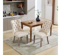 Btm Set Of 6 Modern Velvet Dining Chairs, Button Tufted With Wood Legs And Knocker Ring For Dining Or Living Room (Beige)
