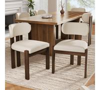 Btm Set Of 6 Solid Wood Dining Chairs, Boucle Upholstery, Walnut, For Home And Café