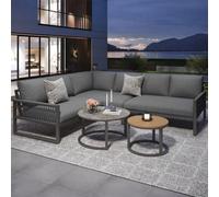 Btm Seven Seater Outdoor Garden Lounge Set Corner Sofa With Galvanised Iron Frame Adjustable Legs Cushions Grey
