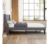 BTM Single Bed Soft Linen Grey 3Ft Upholstered Bed With Winged Headboard, Wood Slat Support