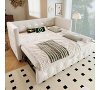 Btm Single Daybed Sofa Bed With Usb & Type-C Ports, Trundle Bed 3Ft 90X190Cm, Velvet Beige Upholstered