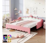 BTM Single daybed with LED headboard & pull out trundle sofa bed in Pink BTM Pink Single