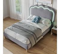 Btm Single Upholstered Bed 3Ft 90X190Cm Led Headboard Linen Bed Frame Wood Slat Grey Adjustable Teen Bed