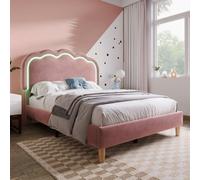 Btm Single Upholstered Bed 3Ft 90X190Cm Led Headboard Velvet Frame Wood Slat Pink Teen Bed No Mattress