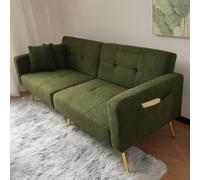 BTM Sofa Bed, 3 Adjustable Angles, Gold Legs, Cushions, Storage Pockets in Green | Size: A BTM Green A