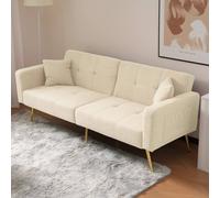BTM Sofa Bed, 3 Adjustable Backrest Angles, Gold Legs, Storage Pockets in Beige | Size: A BTM Beige A
