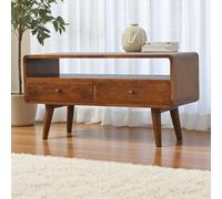Btm Solid Wood Curved Chestnut Media Unit, 2 Drawers, 1 Open Slot, Dark Brown