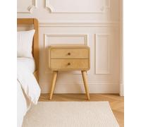 Btm Solid Wood Curved Oak-Ish Bedside, 2 Drawers, Beige
