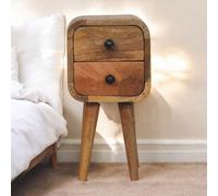Btm Solid Wood Extra Mini Curved Oak-Ish Bedside, 2 Drawers, Brown