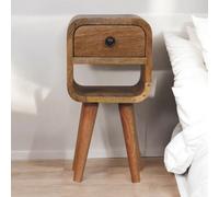 Btm Solid Wood Extra Mini Oak-Ish Curve Lower Bedside, 1 Drawer And Open Slot, Brown