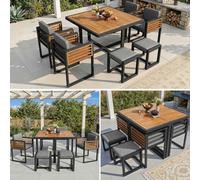Btm Solid Wood Garden Dining Set For 6, 6 Chairs & Table