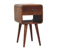 Btm Solid Wood Mini Chestnut Curve Lower Bedside, 1 Drawer And Open Slot, Dark Brown