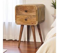Btm Solid Wood Mini Oak-Ish Curved Bedside, 2 Drawers