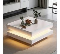 BTM Square LED Coffee Table with 360° Rotating Top, 16 Colors in White BTM White