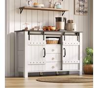 BTM Storage Sideboardcabinet with sliding doors & 3 drawers in White BTM White