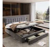 Btm Super King Upholstered Bed 6Ft 180X200Cm, Velvet Double Bed, Storage, Slats & Headboard, Grey