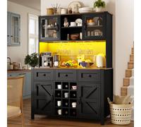 BTM Tall Kitchen Cabinet with 4 Doors, USB & LED Light Strip in Black BTM Black