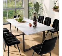 Btm Telescopic Dining Table 140 Or 180X80X75Cm, White Mdf Marble Top, Iron Square Tube Legs, Dual Use Home Office