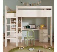 BTM Tm Kids High Sleeper Bunk Bed 90X190Cm, Usb C Desk, Wardrobe Filing Cabinet, Loft Bed With Stairs Storage