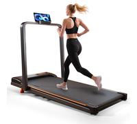 BTM Treadmill for Home, 1-10 km/h Running Machine, Foldable Treadmill with Handrail & Adjustable Incline, LED Display, Phone Holder, Remote Control, Transport Wheels & Plug, Black