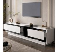 Btm Tv Cabinet Lowboard In High Gloss White And Black With Drawers Compartments And Multi Storage Space