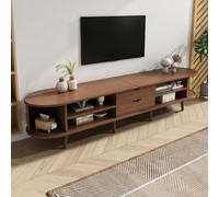 Btm Tv Stand With 2 Drawers Sliding Doors, Oval Tv Cabinet With Rounded Corners, Dark Oak Mdf, 175X40X42 Cm, For 70" Tv