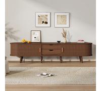 Btm Tv Stand With 2 Drawers Sliding Doors, Oval Tv Cabinet With Rounded Corners, Dark Oak Mdf, 175X40X42 Cm, For 70" Tv