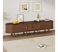 Btm Tv Stand With 2 Drawers Sliding Doors, Oval Tv Cabinet With Rounded Corners, Dark Oak Mdf, 175X40X42 Cm, For 70" Tv