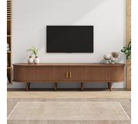 Btm Tv Stand With 2 Drawers Sliding Doors, Oval Tv Cabinet With Rounded Corners, Dark Oak Mdf, 175X40X42 Cm, For 70" Tv