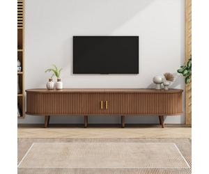 Btm Tv Stand With 2 Drawers Sliding Doors, Oval Tv Cabinet With Rounded Corners, Dark Oak Mdf, 175X40X42 Cm, For 70" Tv