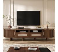 Btm Tv Stand With 2 Rattan Drawers And 2 Sliding Doors, 170X40X40Cm, Dark Oak, 70" Tv