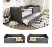 BTM Upholstered 3FT Daybed, Pull-out Trundle, Velvet Slatted Frame in Grey | Size: Single BTM Grey Single