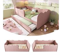 BTM Upholstered 3FT Daybed, Pull-out Trundle, Velvet Slatted Frame in Pink | Size: Single BTM Pink Single