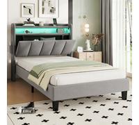 Btm Upholstered 3Ft Single Bed 90X190Cm With Led Light Strip Storage Flap Door Usb Ports Type C Velvet Grey