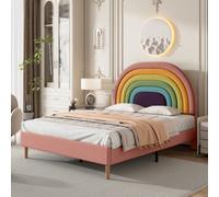 BTM Upholstered Bed 135X190 Slatted Frame Headboard Height Adjustable Velvet Pink