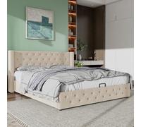 BTM Upholstered Bed, 135X190, With Hydraulic Lever, Functional Bed From Storage,velvet, Beige