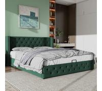 Btm Upholstered Bed, 135X190, With Hydraulic Lever, Functional Bed From Storage,velvet, Green