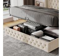Btm Upholstered Bed 135X190 With Hydraulic Lever Functional Storage Bed Velvet Beige