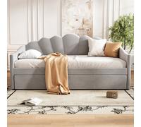 BTM Upholstered Bed, 3Ft Single Bed 90X190Cm, Trundle Bed, Daybed Sofa, Velvet, Grey