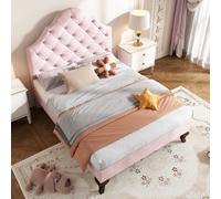 BTM Upholstered Bed 90X190 Slatted Frame Headboard Height-Adjustable Youth Bed Velvet Pink