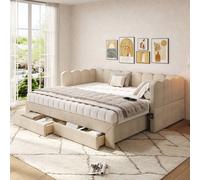 BTM Upholstered bed, daybed, sofa bed, with 2 drawers for storage in Beige | Size: Single BTM Beige Single
