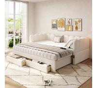 BTM Upholstered bed, daybed, sofa bed, with 2 drawers for storage in Light Beige | Size: Single BTM Light Beige Single