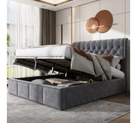 Btm Upholstered Bed Double Bed 4Ft6 135X190 Cm Hydraulic Lever Storage Bed Rivet Decoration Without Mattress Velvet Grey